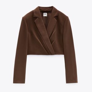 NWT brown cropped shoulder pad blazer